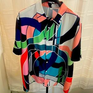 Art deco short sleeve button down shirt  for vacation, Miami and spring/summer